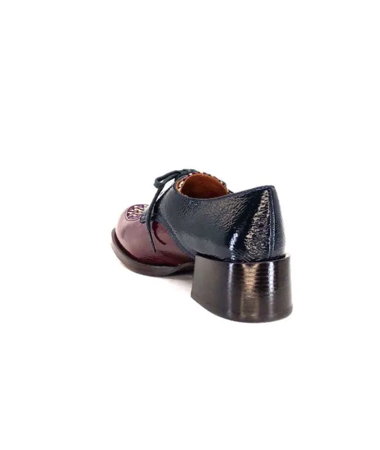 Chie Mihara Trudu Cuir Vernis Purple, Vert & Toile Satin Imprimee