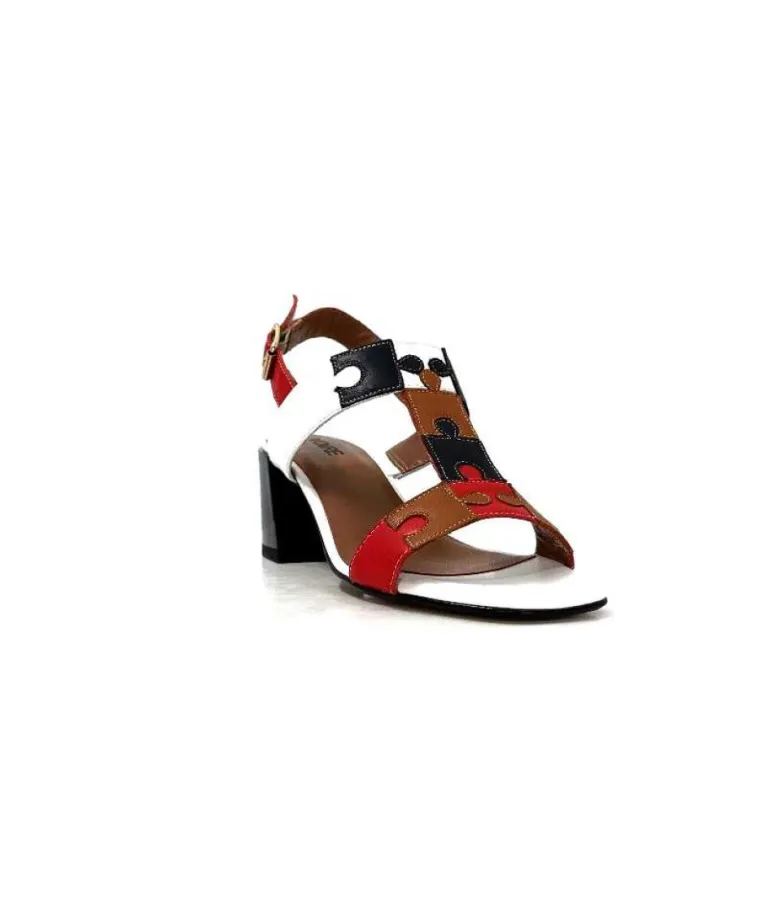 Ivoire F2105 Sardegna Cuir Blanc, Marron, Rouge & Noir
